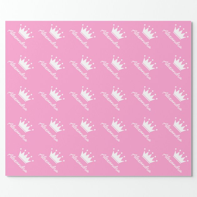 Personalized pink princess crown wrapping paper 2/4