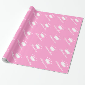 Personalized pink princess crown wrapping paper