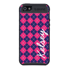 Personalized Pink Purple Argyle SkinIt Cargo Case Cover For iPhone 5