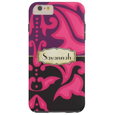Personalized Pink Purple Black Damask Pattern Tough iPhone 6 Plus Case