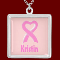 Personalized Pink Ribbon Charm Necklace necklaces