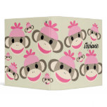 Personalized Pink Sock Monkey Binder