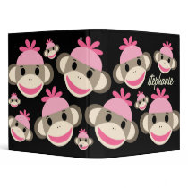 Personalized Pink Sock Monkey Binder