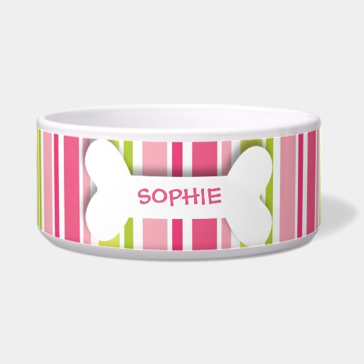 Personalized pink stripes dog bone pet food bowl dog water bowls