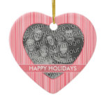 Personalized Pink Stripes Heart Photo Ornament