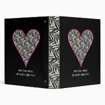 Personalized Pink Trimmed Zebra Heart Binder binders