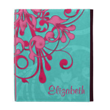 Personalized Pink Turquoise Floral iPad Folio Case