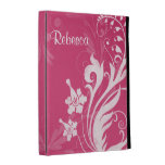 Hot Pink and White Floral Personalized iPad Folio Case