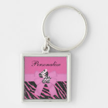 Personalized PinkZebra, Bow & Glitter Animal Print Keychain