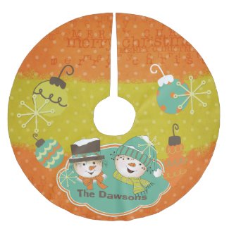 Personalized Polka Dot Snowmen Holiday Tree Skirt