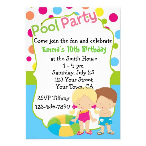 Personalized Pool Party Birthday Custom Invitation