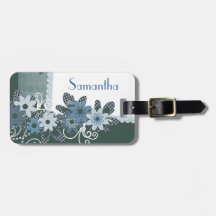 Personalized Pretty Blue Flowery Tag with Name Tags For Luggage
