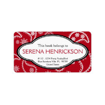 Personalized Pretty Red Paisley Print Bookplate Custom Address Labels