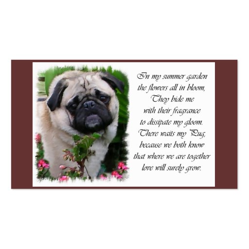 Personalized Pug Profile Cards Business Card (back side)