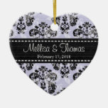 Personalized Purple and Black Damask Wedding Favor Ornament