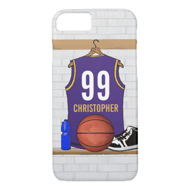 Personalized Purple and Gold Basketball Jersey iPhone 7 Case
