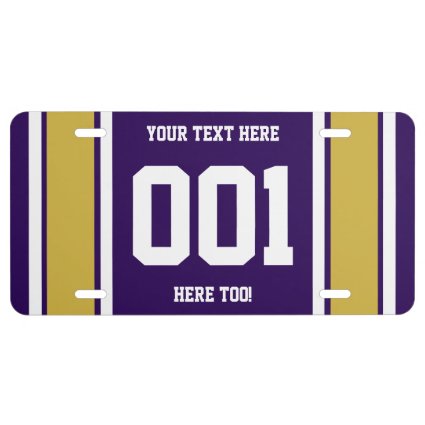 Personalized Purple and Gold Sports Stripes License Plate