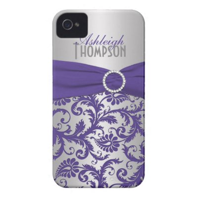 Personalized Purple and Silver Damask Iphone 4 Case-mate Cases Casemate_case