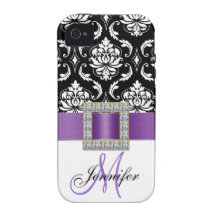 Personalized Purple Black Damask iPhone 4 Case