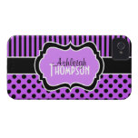 Personalized Purple, Black Striped Polka Dots iPhone 4 Covers