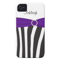 Personalized Purple, Black, White Zebra Striped Iphone 4 Case