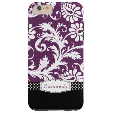 Personalized Purple Damask Pattern Tough iPhone 6 Plus Case