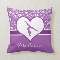 Personalized Purple Flowers Pattern Gymnastics Throw Pillow