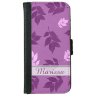 Personalized Purple Leaf Pattern Custom Name iPhone 6 Wallet Case