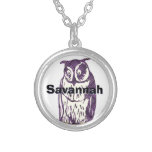 Personalized Purple Owls Moon and Stars necklaces
