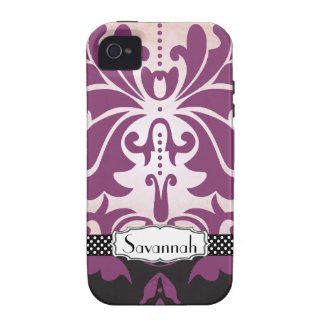 Personalized Purple Pink Damask iPhone 4 Case