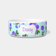 Personalized purple roses pet bowl - blue