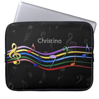 Personalized Rainbow Colored Music Notes Laptop Computer Sleeve