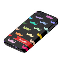 Personalized Rainbow Mustache pattern on black iPhone 4 Cases