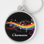 Personalized Rainbow White Music Notes Keychain