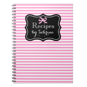 Personalized recipe notebook | Pink stripes & bow