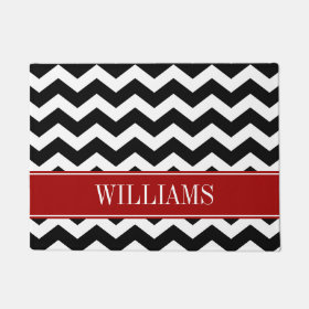 Personalized Red and Black Chevron Doormat