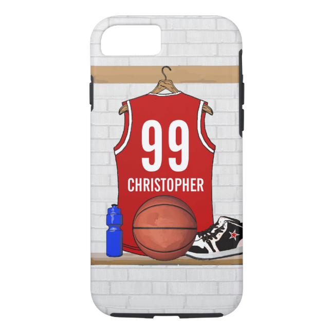 Personalized Red and White Basketball Jersey iPhone 7 Case