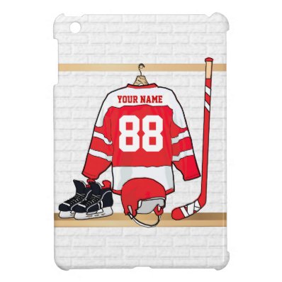 Personalized Red and White Ice Hockey Jersey Cover For The iPad Mini