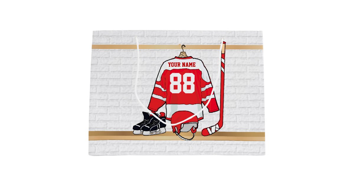 Personalized Red and White Ice Hockey Jersey Large Gift Bag Zazzle