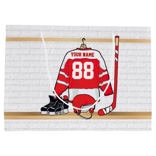 Personalized Red and White Ice Hockey Jersey Large Gift Bag Zazzle
