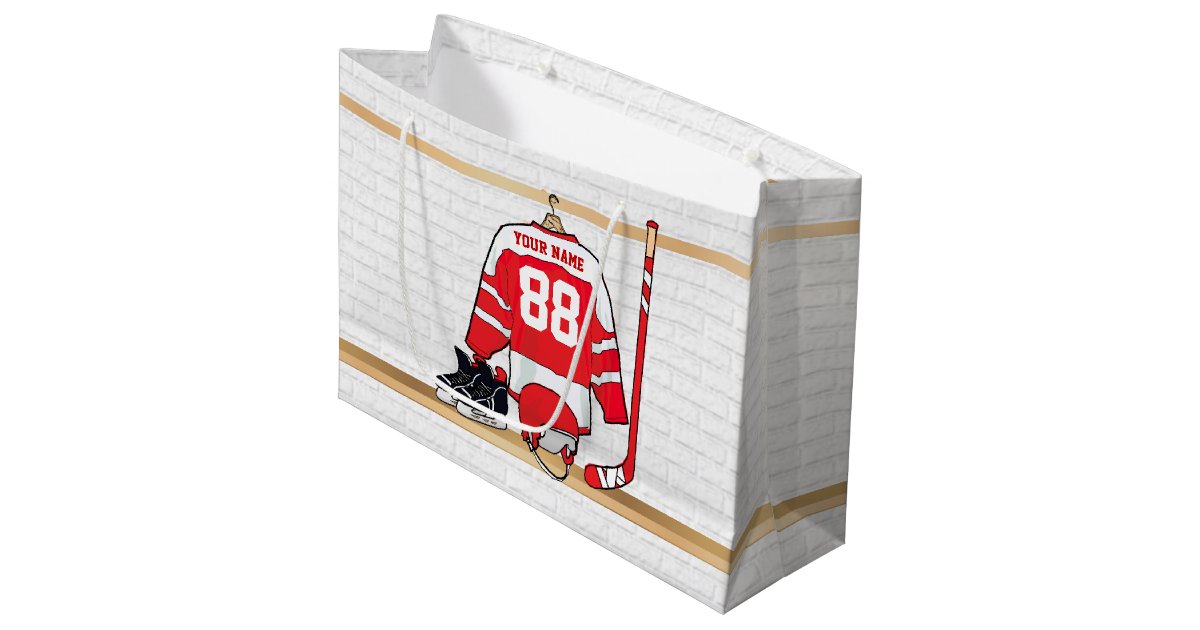 Personalized Red and White Ice Hockey Jersey Large Gift Bag Zazzle