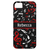 Personalized Red and white Musical notes on black iPhone 5 Covers