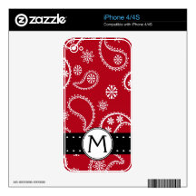 Personalized Red and White Paisley Pattern Country Decals For iPhone 4S