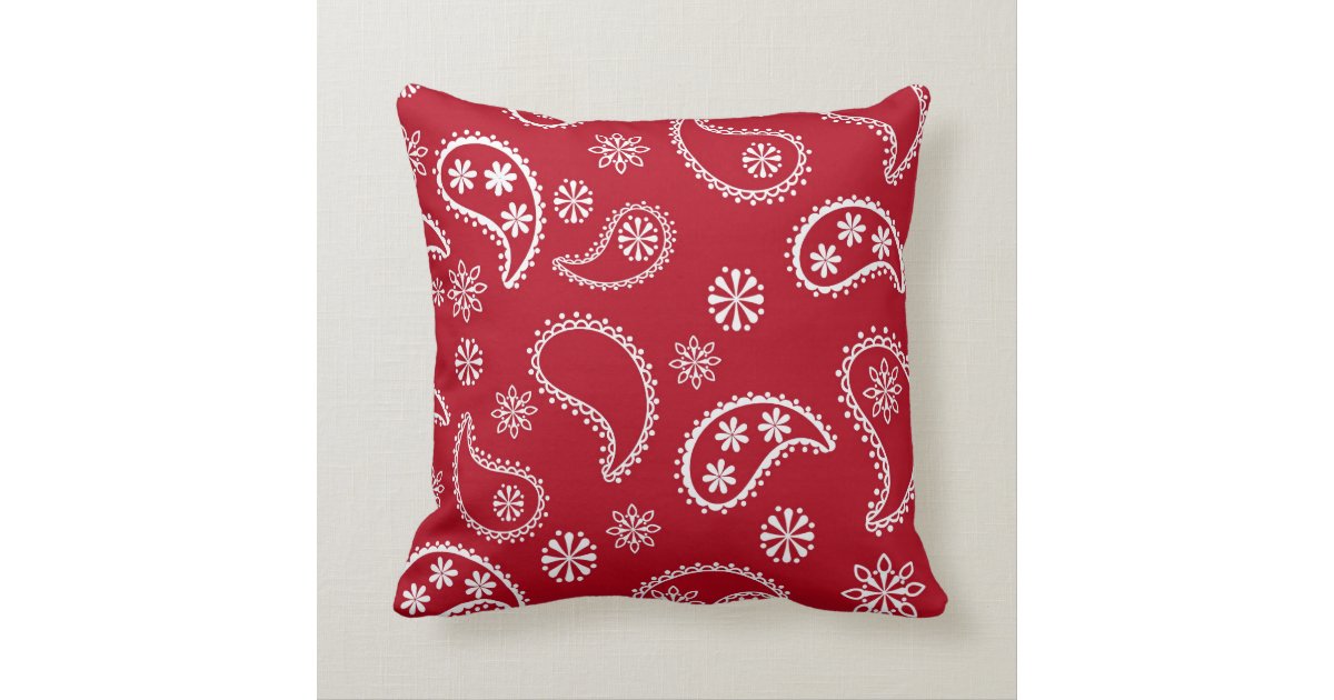 Personalized Red and White Paisley Pattern Country Throw Pillow Zazzle