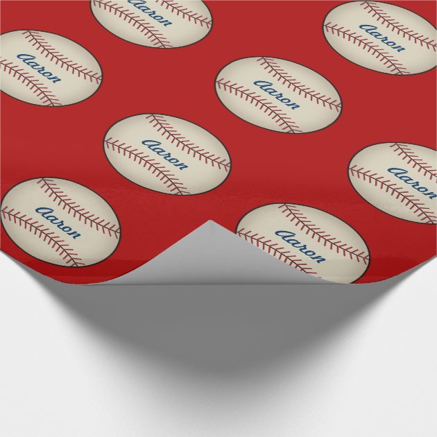 Personalized Red Baseball Wrapping Paper 4/4