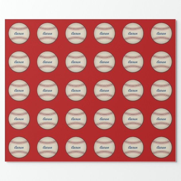 Personalized Red Baseball Wrapping Paper 2/4