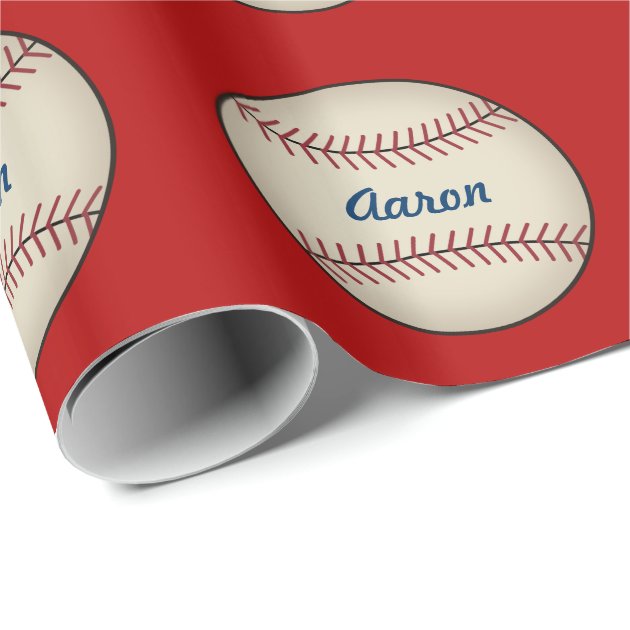 Personalized Red Baseball Wrapping Paper 3/4
