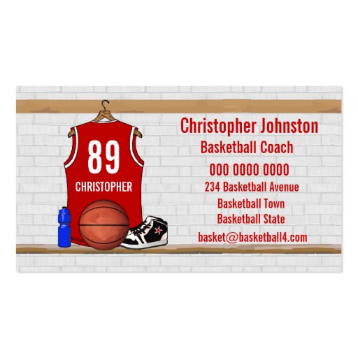 Personalized Red Basketball Jersey Business Cards