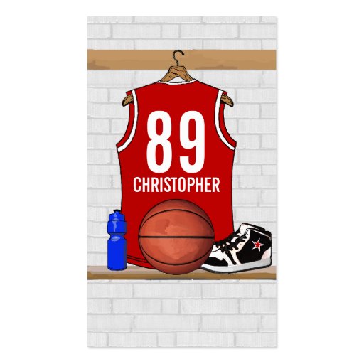 Personalized Red Basketball Jersey Business Cards (back side)
