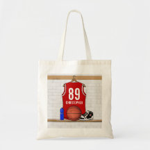 Personalized Red Basketball Jersey Canvas Bag